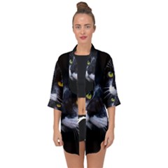 Face Black Cat Open Front Chiffon Kimono by Ket1n9