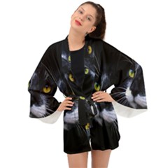 Face Black Cat Long Sleeve Kimono by Ket1n9