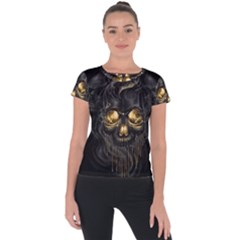 Art Fiction Black Skeletons Skull Smoke Short Sleeve Sports Top  by Ket1n9