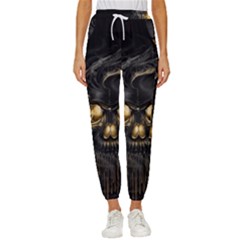 Art Fiction Black Skeletons Skull Smoke Women s Cropped Drawstring Pants by Ket1n9