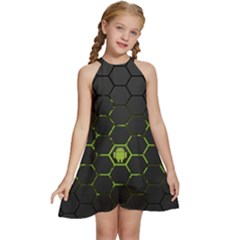 Green Android Honeycomb Gree Kids  Halter Collar Waist Tie Chiffon Dress by Ket1n9