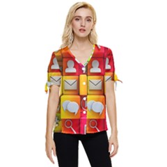 Colorful 3d Social Media Bow Sleeve Button Up Top by Ket1n9