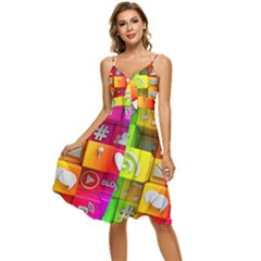Colorful 3d Social Media Sleeveless Tie Front Chiffon Dress by Ket1n9