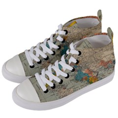 Vintage World Map Women s Mid-top Canvas Sneakers by Ket1n9