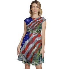 Usa United States Of America Images Independence Day Cap Sleeve High Waist Dress by Ket1n9