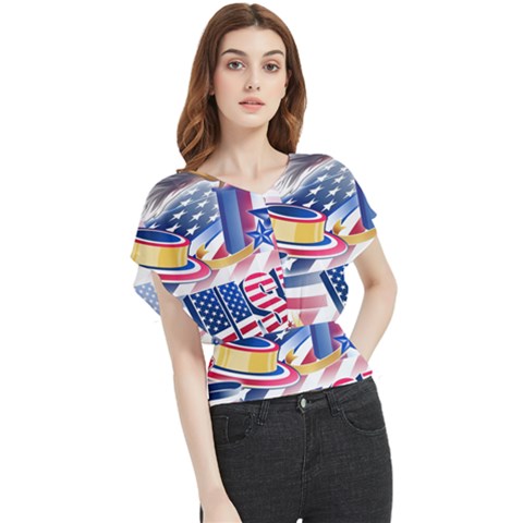 Independence Day United States Of America Butterfly Chiffon Blouse by Ket1n9