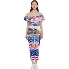 United States Of America Usa  Images Independence Day Bardot Ruffle Jumpsuit by Ket1n9