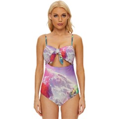 Clouds Multicolor Fantasy Art Skies Knot Front One-piece Swimsuit by Ket1n9