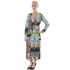 Vintage Horror Collage Pattern Velvet Maxi Wrap Dress by Ket1n9