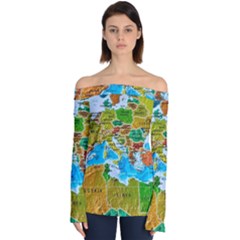 World Map Off Shoulder Long Sleeve Top by Ket1n9