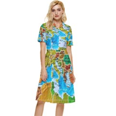 World Map Button Top Knee Length Dress by Ket1n9