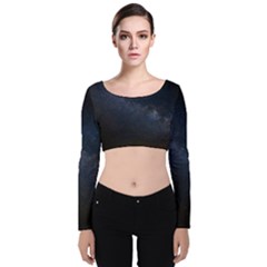 Cosmos-dark-hd-wallpaper-milky-way Velvet Long Sleeve Crop Top by Ket1n9