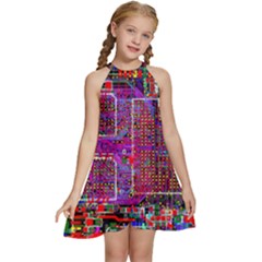 Technology Circuit Board Layout Pattern Kids  Halter Collar Waist Tie Chiffon Dress by Ket1n9