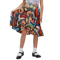 Wood Sculpture Bali Logo Kids  Ruffle Flared Wrap Midi Skirt by Ket1n9