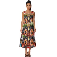 Wood Sculpture Bali Logo Square Neckline Tiered Midi Dress by Ket1n9