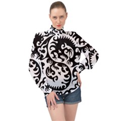 Ying Yang Tattoo High Neck Long Sleeve Chiffon Top by Ket1n9