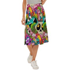 Crazy Illustrations & Funky Monster Pattern Midi Panel Skirt by Ket1n9