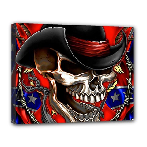 Confederate Flag Usa America United States Csa Civil War Rebel Dixie Military Poster Skull Canvas 14  X 11  (stretched) by Ket1n9