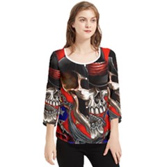 Confederate Flag Usa America United States Csa Civil War Rebel Dixie Military Poster Skull Chiffon Quarter Sleeve Blouse by Ket1n9