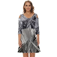 Architecture-skyscraper Shoulder Cut Out Zip Up Dress by Ket1n9