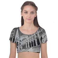 Architecture-parliament-landmark Velvet Short Sleeve Crop Top  by Ket1n9