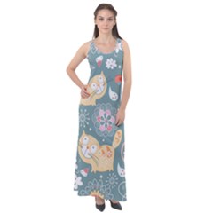 Cute Cat Background Pattern Sleeveless Velour Maxi Dress by Ket1n9