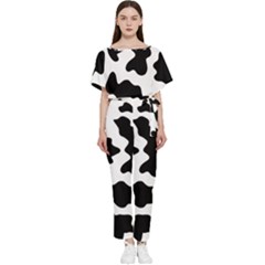 Animal-print-black-and-white-black Batwing Lightweight Chiffon Jumpsuit by Ket1n9