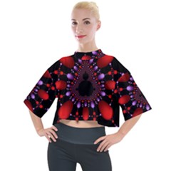 Fractal Red Violet Symmetric Spheres On Black Mock Neck T-shirt by Ket1n9