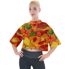 Leaves Texture Mock Neck T-shirt by Ket1n9