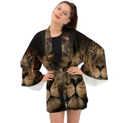 African-lion-mane-close-eyes Long Sleeve Kimono by Ket1n9