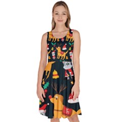 Funny Christmas Pattern Background Knee Length Skater Dress With Pockets by Ket1n9