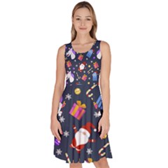 Colorful Funny Christmas Pattern Knee Length Skater Dress With Pockets by Ket1n9