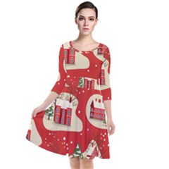 Christmas New Year Seamless Pattern Quarter Sleeve Waist Band Dress by Ket1n9