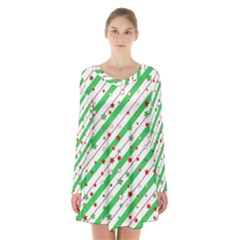 Christmas Paper Stars Pattern Texture Background Colorful Colors Seamless Long Sleeve Velvet V-neck Dress by Ket1n9