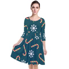 Christmas Seamless Pattern With Candies Snowflakes Quarter Sleeve Waist Band Dress by Ket1n9