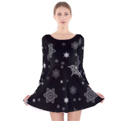 Christmas Snowflake Seamless Pattern With Tiled Falling Snow Long Sleeve Velvet Skater Dress by Ket1n9