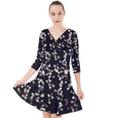 Christmas-bokeh-lights-background Quarter Sleeve Front Wrap Dress by Ket1n9