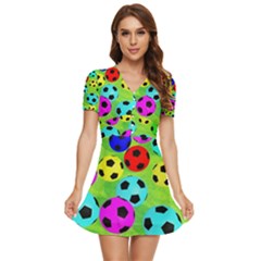 Balls Colors V-neck High Waist Chiffon Mini Dress by Ket1n9