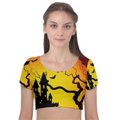 Halloween Night Terrors Velvet Short Sleeve Crop Top  by Ket1n9