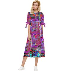 Technology Circuit Board Layout Pattern Bow Sleeve Chiffon Midi Dress by Ket1n9