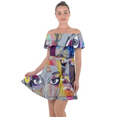 Graffiti-mural-street-art-painting Off Shoulder Velour Dress by Ket1n9