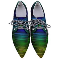 Blue And Green Lines Pointed Oxford Shoes by Ket1n9