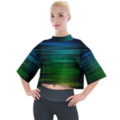 Blue And Green Lines Mock Neck T-shirt by Ket1n9