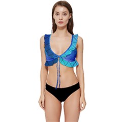 Blue Pattern Plain Cartoon Low Cut Ruffle Edge Bikini Top by Ket1n9