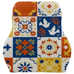 Mexican-talavera-pattern-ceramic-tiles-with-flower-leaves-bird-ornaments-traditional-majolica-style- Car Seat Velour Cushion  by Ket1n9