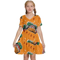 Seamless-pattern-with-taco Kids  Short Sleeve Tiered Mini Dress by Ket1n9