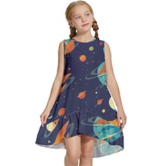 Space Galaxy Planet Universe Stars Night Fantasy Kids  Frill Swing Dress by Ket1n9