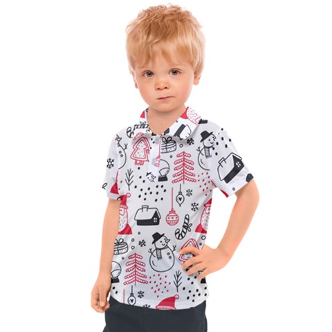 Christmas-themed-seamless-pattern Kids  Polo T-shirt by Grandong