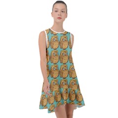 Owl-stars-pattern-background Frill Swing Dress by Grandong