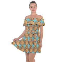 Owl-pattern-background Off Shoulder Velour Dress by Grandong